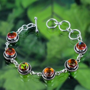 Orange Triplet Fire Opal Bracelet 925 Sterling Silver Bracelet Triplet Fire Opal Gemstone Handmade Silver Jewelry Bracelet For Gift SLGRB13