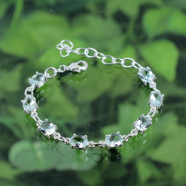 Aquamarine Bracelet 925 Sterling Silver Bracelet Aquamarine Gemstone Bracelet Handmade Silver Jewelry Bracelet Gift For Her SLGRB44