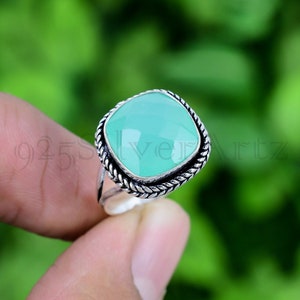 Aqua Chalcedony Ring 925 Sterling Silver Ring Aqua Chalcedony Genuine Gemstone Ring Handmade Statement Ring Gift For Her RJS647