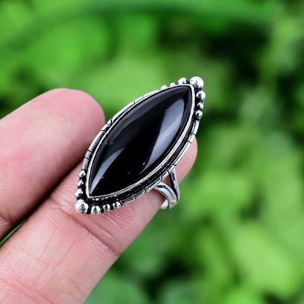 Black Onyx Ring 925 Sterling Silver Ring Black Onyx Genuine Gemstone Bohemian Ring Handmade Silver Jewelry Ring Gift For Her RJS17