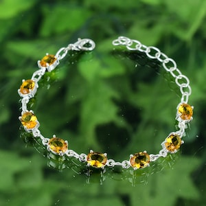 Citrine Bracelet 925 Sterling Silver Bracelet Citrine Gemstone Bracelet Handmade Silver Jewelry Bracelet Gift For Her SLGRB33