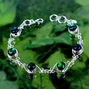 Black Triplet Fire Opal Bracelet 925 Sterling Silver Black Opal Gemstone Bracelet Handmade Silver Jewelry Bracelet For Gift SLGRB77
