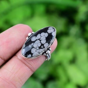 Snowflake Obsidian Ring 925 Sterling Silver Ring Genuine Gemstone Bohemian Ring Handmade Silver Jewelry Ring Gift For Her RJS20