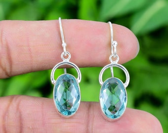 Aquamarine Earring 925 Sterling Silver Earring Aquamarine Gemstone Earring Handmade Silver Jewelry Earring Gift For Her EJS694