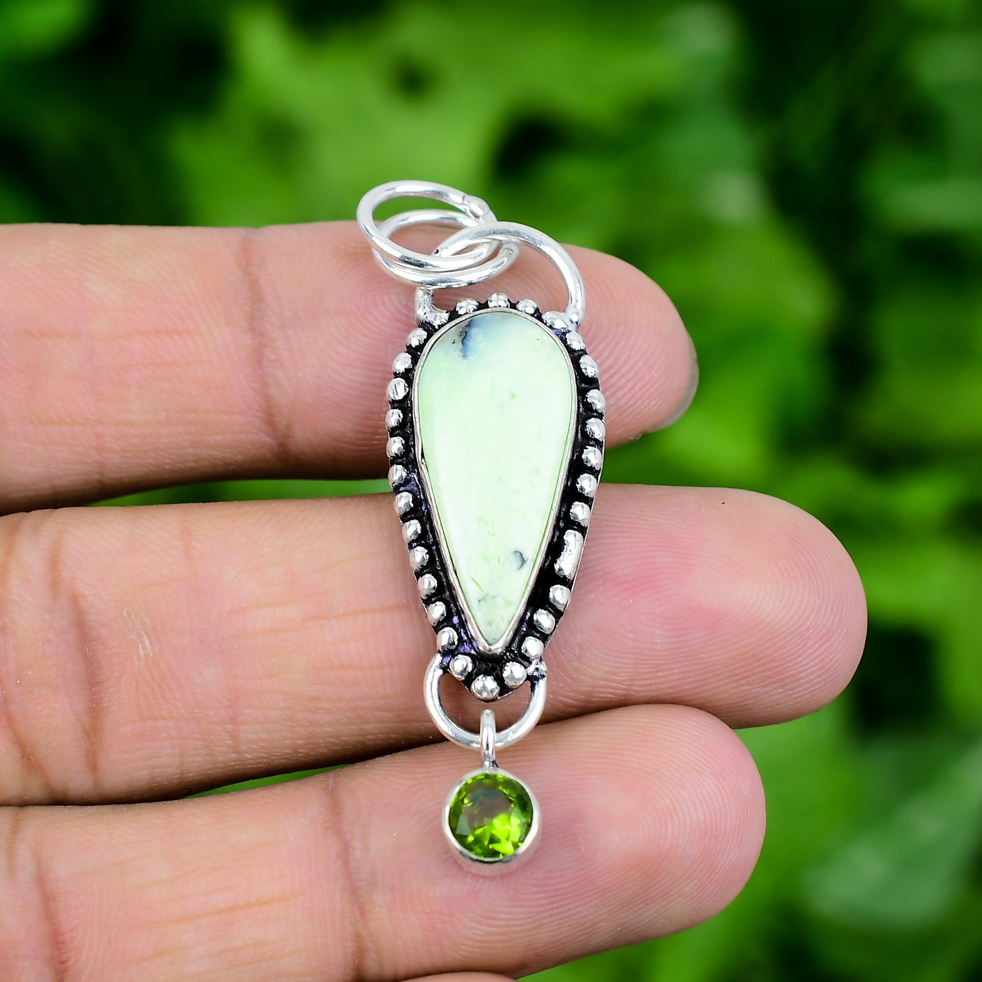 Pendentif Collier Argent 925 Avec Chrysoprase Et Péridot - Bijou Fait Main ROSEMIMOSA