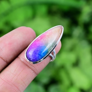 Rainbow Solar Quartz Ring 925 Sterling Silver Ring Genuine Gemstone Bohemian Ring Handmade Silver Jewelry Ring Gift For Her RJS19