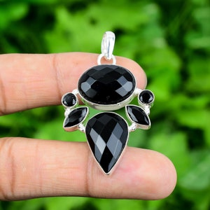 Black Onyx Pendant 925 Sterling Silver Pendant Onyx Genuine Gemstone Pendant Handmade Silver Jewelry Pendant For Gift 2.2&quot; PJS383
