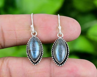 Handgefertigte Labradorit 925 Sterling Silber Ohrringe: Edelsteinschmuck