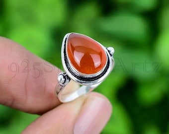 Bague décorative en cornaline faite main : bijoux en argent sterling 925 avec pierres précieuses
