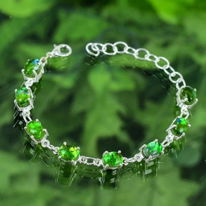 Green Triplet Fire Opal Bracelet 925 Sterling Silver Bracelet Triplet Fire Opal Gemstone Handmade Silver Jewelry Bracelet For Gift SLGRB16