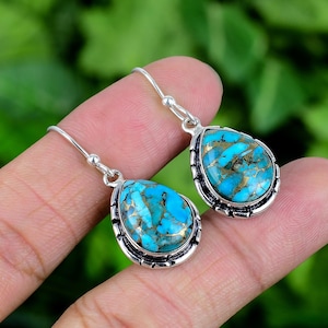 Blauer Kupfer Türkis Teardrop Ohrring 925 Sterling Silber Ohrring Kupfer Schmuck Türkis Schmuck baumeln Tropfen Ohrring schönes Geschenk für sie SLGRE144