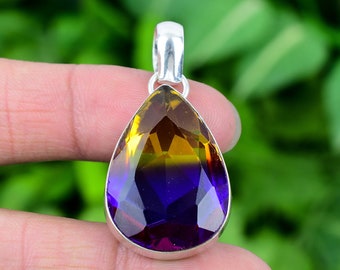 Handmade Ametrine 925 Sterling Silver Pendant: Teardrop Gemstone Jewelry