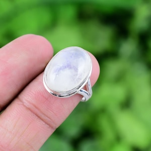 Rainbow Moonstone Ring 925 Sterling Silver Ring Genuine Gemstone Bohemian Ring Handmade Silver Jewelry Ring Gift For Her RJS97