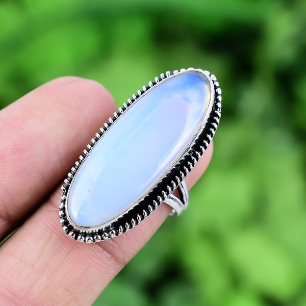 Milky Opal Ring 925 Sterling Silver Ring Milky Opal Genuine Gemstone Bohemian Ring Handmade Silver Jewelry Ring Gift For Her RJS175