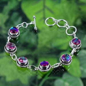 Aurora Triplet Fire Opal Bracelet 925 Sterling Silver Bracelet Triplet Fire Opal Gemstone Handmade Silver Jewelry Bracelet For Gift SLGRB10