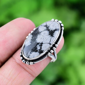 Snowflake Obsidian Ring 925 Sterling Silver Ring Genuine Gemstone Bohemian Ring Handmade Silver Jewelry Ring Gift For Her RJS65