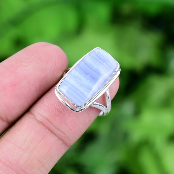 Namibian Blue Lace Agate Ring 925 Sterling Silver Ring Genuine Gemstone Bohemian Ring Handmade Silver Jewelry Ring Gift For Her RJS77
