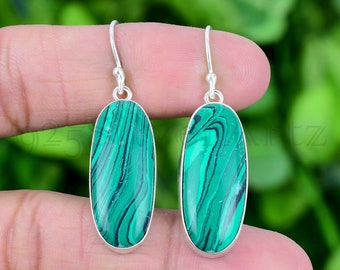 Malachite Earring 925 Sterling Silver Earring Malachite Gemstone Earring Handmade Silver Jewelry Dangle Earring Gift For Her EJS568