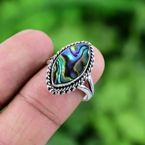 Abalone Shell Ring 925 Sterling Silver Ring Abalone Shell Genuine Gemstone Bohemian Ring Handmade Silver Jewelry Ring Gift For Her RJS194