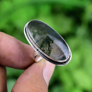 Moss Agate Ring 925 Sterling Silver Ring Moss Agate Genuine Gemstone Bohemian Ring Handmade Silver Jewelry Ring Gift For Her RJS101