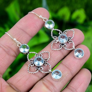 Aquamarine Earring 925 Sterling Silver Earring Aquamarine Gemstone Earring Handmade Silver Jewelry Earring Gift For Her SLGRE77