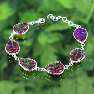 Pink Triplet Fire Opal Bracelet 925 Sterling Silver Bracelet Triplet Fire Opal Gemstone Handmade Silver Jewelry Bracelet For Gift SLGRB40