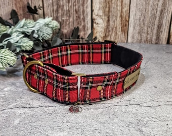 Royal Stewart Tartan Martingale Collar; Red and Black Tartan Martingale Collar; Red and Black Tartan Dog Collar, Scottish Martingale Collar