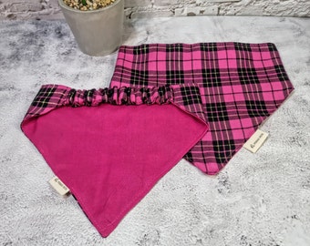 Tartan Bling Pink Stretchy Dog Bandana; Pink Tartan Dog Bandana; Pink, Black and Gold Dog Bandana; Pink Tartan Elasticated Dog Bandana