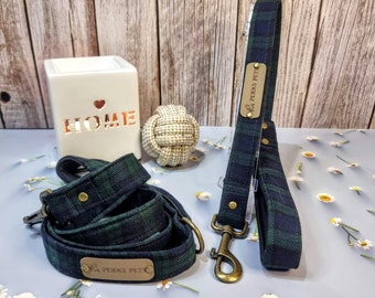 Schwarze Armbanduhr Tartan Hundeleine