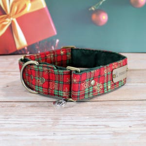 Red Festive Tartan Martingale Dog Collar
