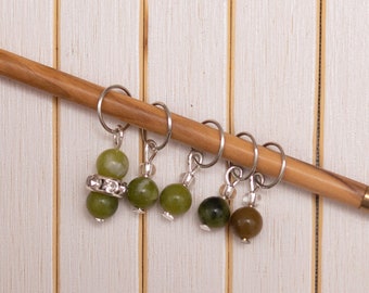 Natural Stone Stitch Markers | Notions | Green Jadeite | Gemstone (Set of 1, 5, 10)