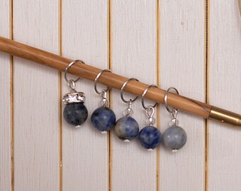 Natural Stone Stitch Markers | Notions | Blue Jasper | Gemstone (Set of 1, 5, 10)