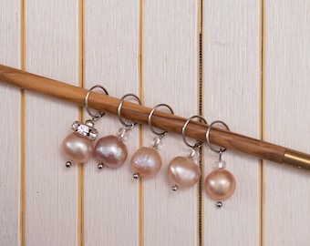 Freshwater Pearl Stitch Markers | Notions | Pink Pearl | Natural Gemstone (Set of 1, 5, 10)