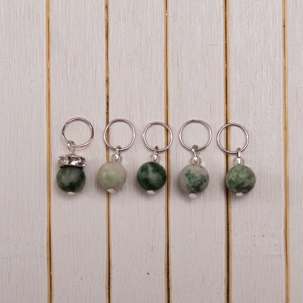 Natural Stone Stitch Markers | Notions | Green Jasper | Gemstone (Set of 1, 5, 10)