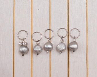 Freshwater Pearl Stitch Markers | Notions | Grey Pearl | Natural Gemstone (Set of 1, 5, 10)