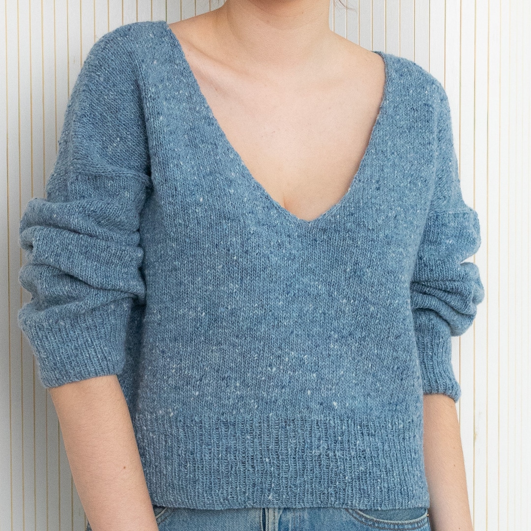 Visnes Sweater Pattern Blue Moon V-neck Sweater Knitting Pattern: Oversized, Intermediate ...
