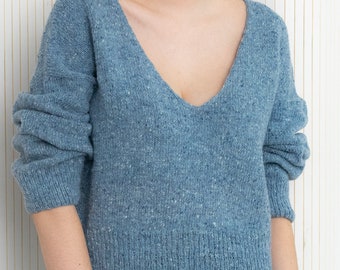 Blue Moon V-neck Sweater | Knitting Pattern | Instant Download PDF | Oversized Sweater Pattern | Intermediate Sweater