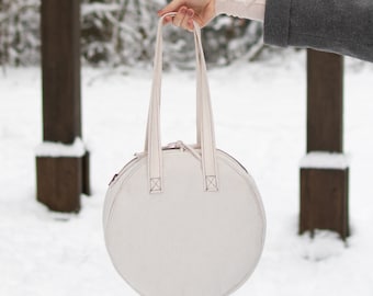 Patrón de costura minimalista para bolso circular / Bolso redondo de algodón (Descarga en PDF con instrucciones)
