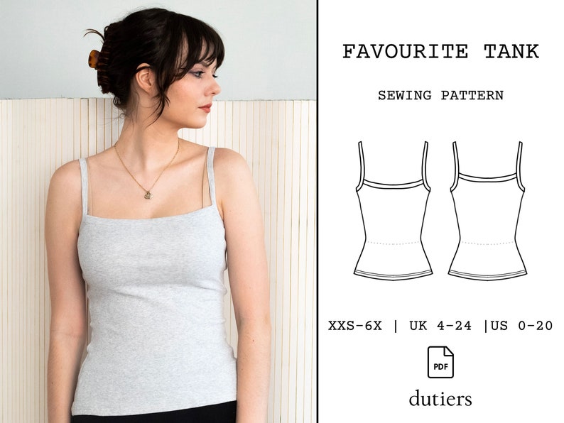 Favourite Tank Minimal Top Digital Sewing Pattern US Size 0-20 Instant Download PDF With Instructions image 2