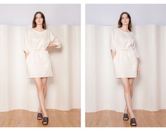 Ready to Ship | Athena Linen Dress  | US Size 4 | UK 8 | Eur 36 | Int S | Kimono Sleeve | Free Shipping | Drawstring | Casual