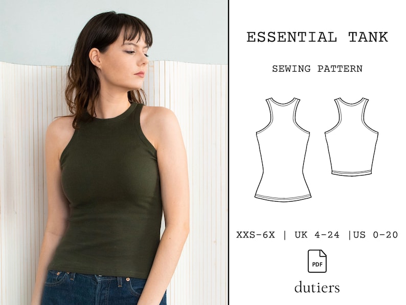 Essential Tank Minimal Top Digital Sewing Pattern US Size 0-20 Instant Download PDF With Instructions image 2