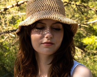 Crochet Bucket Hat | Raffia Bucket Hat PATTERN | Summer Straw Hat Tutorial | Instant Download PDF With Instructions