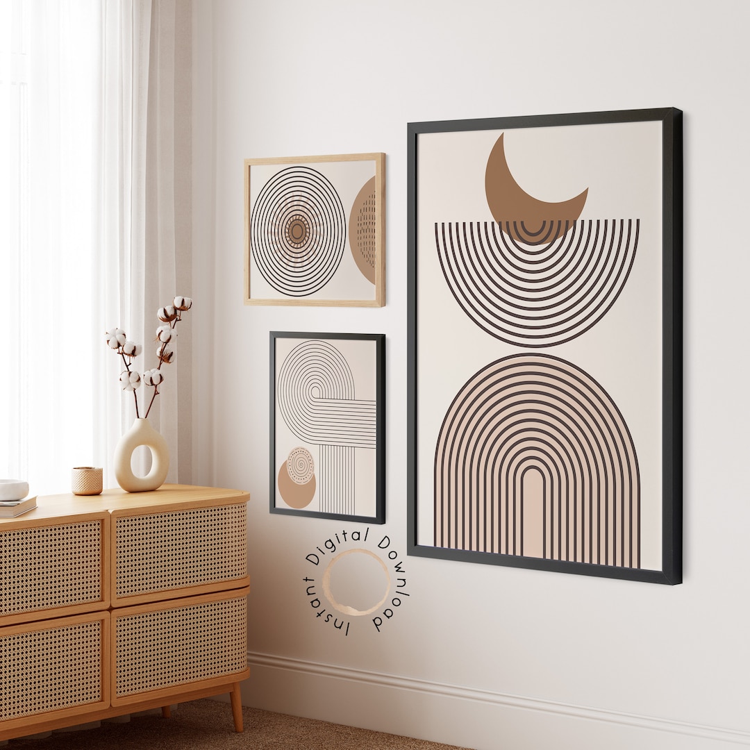 Boho Abstract Wall Art Printable Set of 3 Line Terracotta Art Print ...