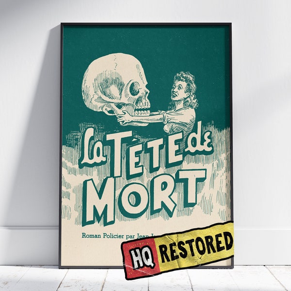 1940s Vintage French Wall Art, Printable Retro Crime Novel Cover Poster, Authentic Illustration, Restored in High Quality for Large Prints