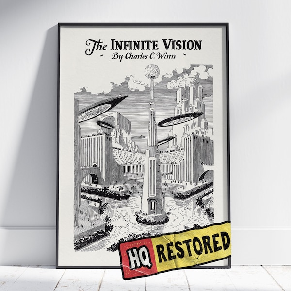 1920s Vintage Scifi Wall Art, Printable Retro Futuristic City Poster, Antique Science Fiction Magazine Illustration, Amazing Stories #6