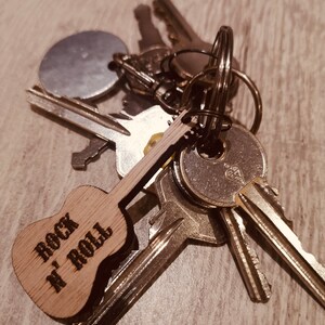 Personalised Wooden Keyrings - Guitar, Rock and roll