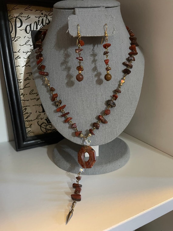 Natural Red Jasper Stone Crystals Handmade Neckla… - image 1