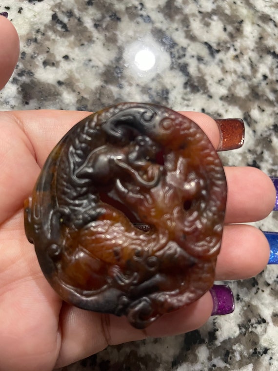 Beautiful Carving Hetian Old Jade Carved Dragon R… - image 5