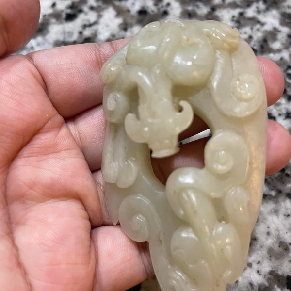 Hetian Jade Carved, Mutton Fat Celadon Nephrite Pendant Han Dynasty 1800s