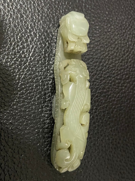 Antique Hetian Jade Carved ,Celadon Nephrite Drago